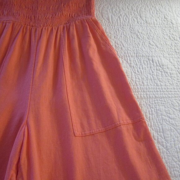 Universal Thread Jumpsuit S Coral/Orange Smocked Linen Blend Pockets - Picture 5 of 8
